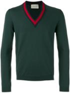 Gucci Sylvie Web Trimmed Jumper, Men's, Size: Small, Green, Wool