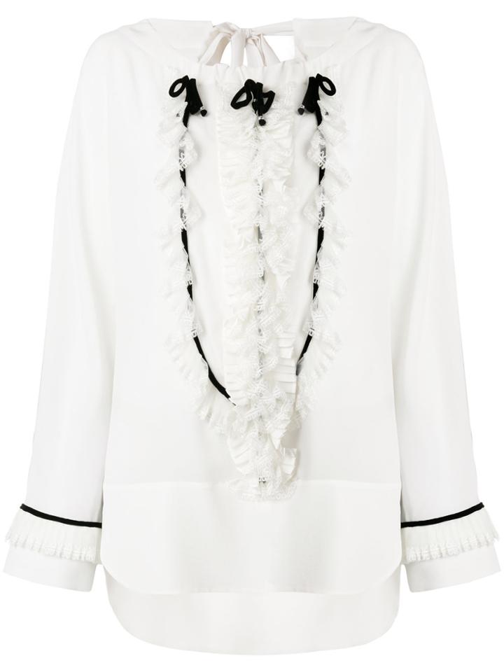 Ermanno Scervino Frill Embroidered Blouse - White