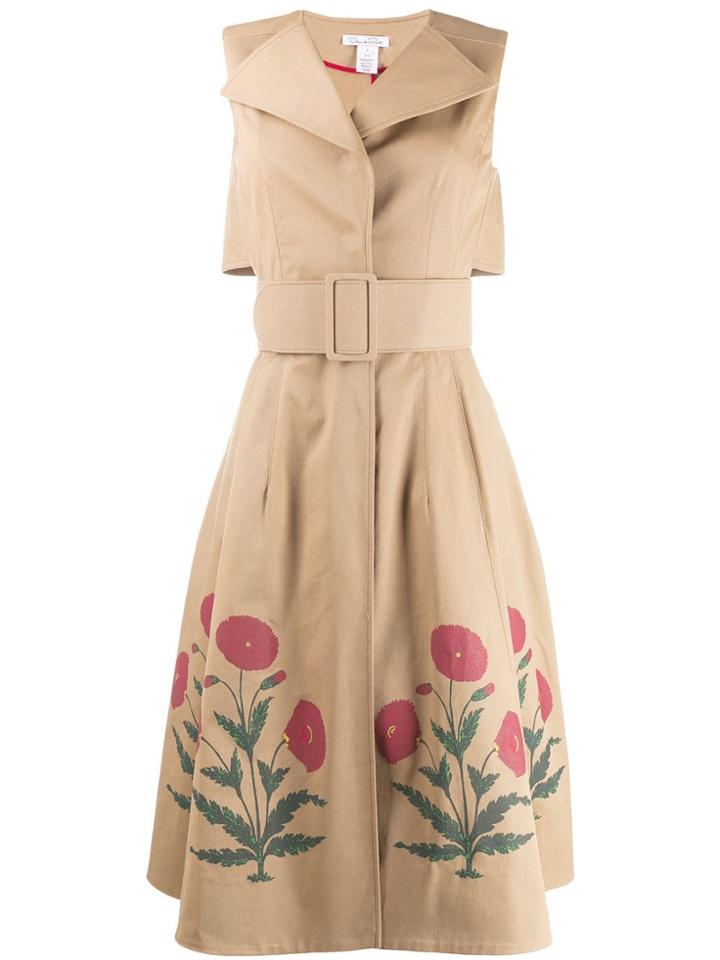 Oscar De La Renta Poppy Print Belted Dress - Neutrals