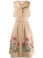 Oscar De La Renta Poppy Print Belted Dress - Neutrals