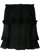 Saint Laurent Frilled Off The Shoulder Blouse - Black
