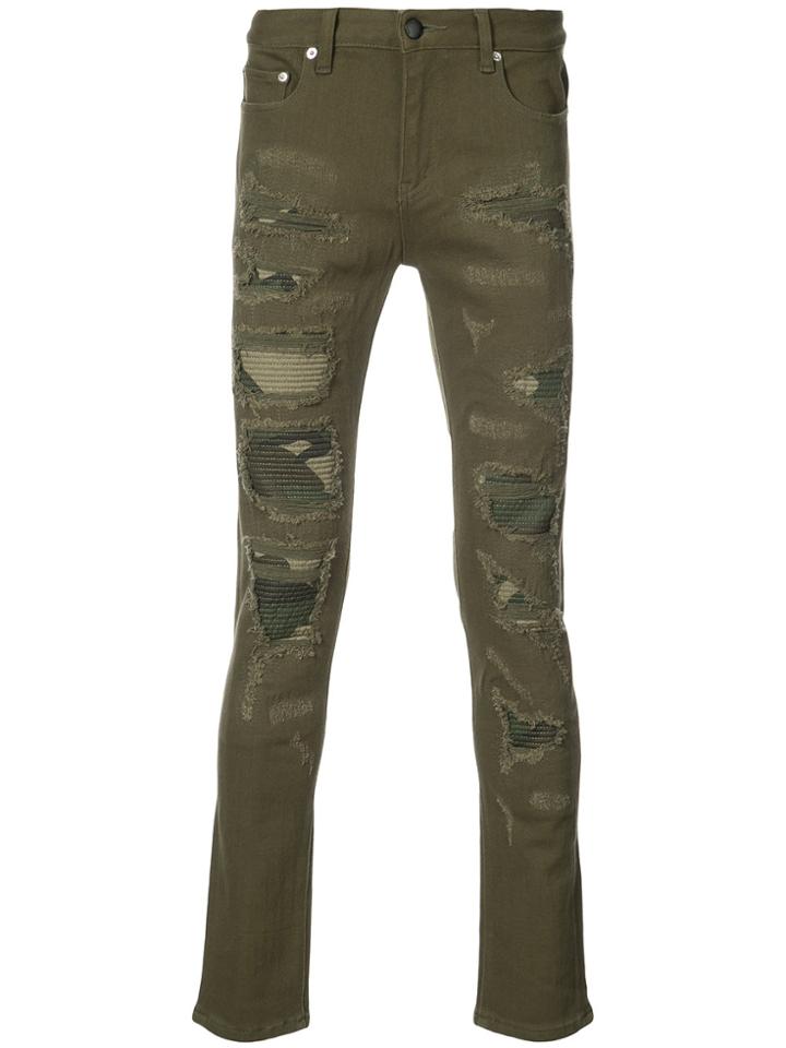 God's Masterful Children Distressed Camouflage Panel Jeans - Green