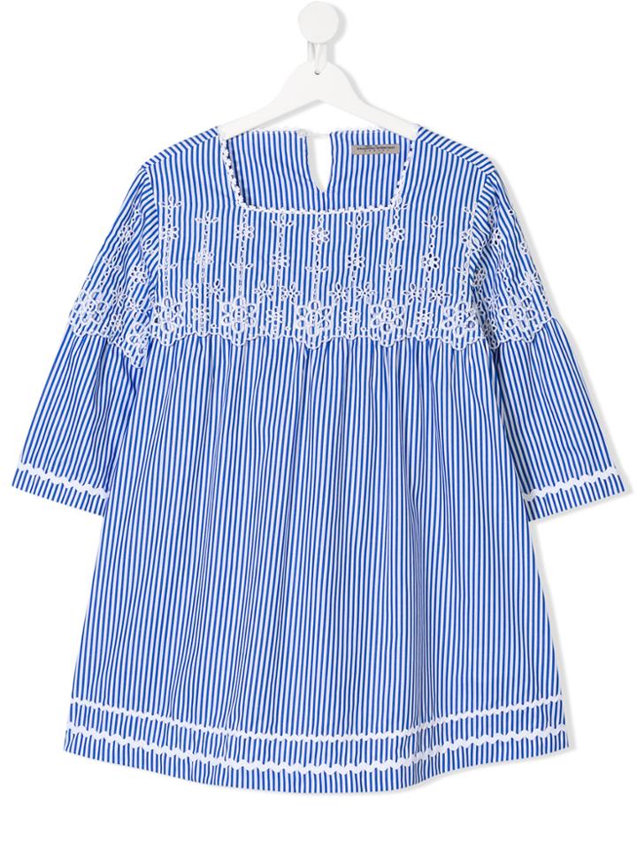 Ermanno Scervino Junior Teen Striped Broderie Anglaise Top - Blue