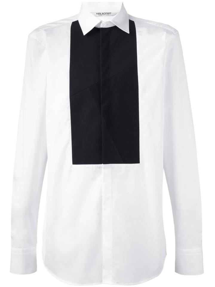 Neil Barrett Striped Bib Detail Shirt, Men's, Size: 40, White, Cotton/polyamide