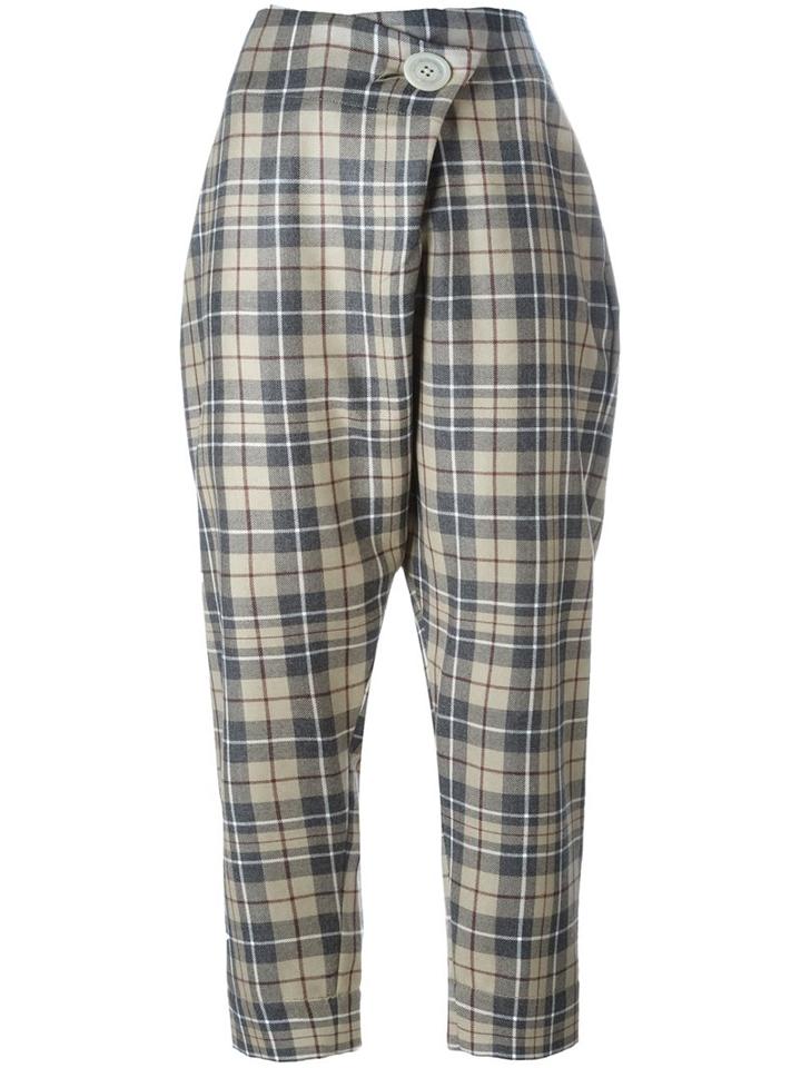 Vivienne Westwood Anglomania Checked Cropped Pants, Women's, Size: 46, Brown, Virgin Wool