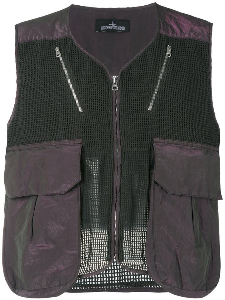Stone Island Shadow Project - Mesh Panel Gilet - Men - Cotton/polyester - M, Green, Cotton/polyester
