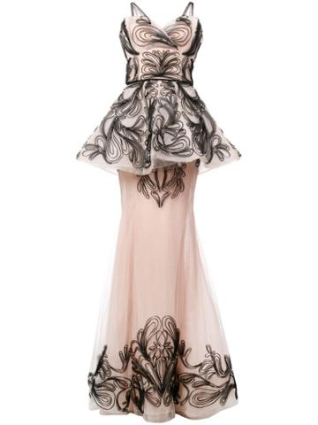 Marchesa Embroidered Sleeveless Tule Gown - Blush