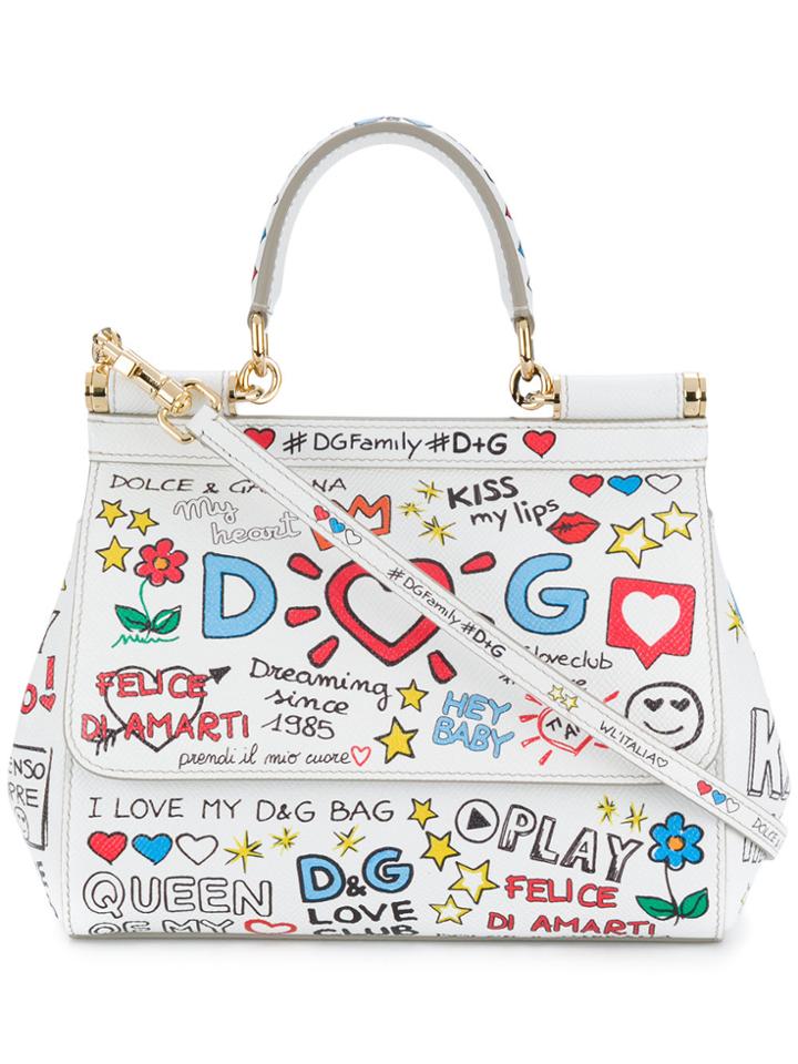 Dolce & Gabbana Small Sicily Mural Print Shoulder Bag - White