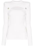 Balmain Button-embellished Cutout Ribbed-knit Top - White
