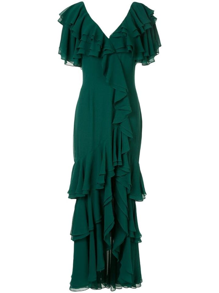 Badgley Mischka Ruffled Long Dress - Green
