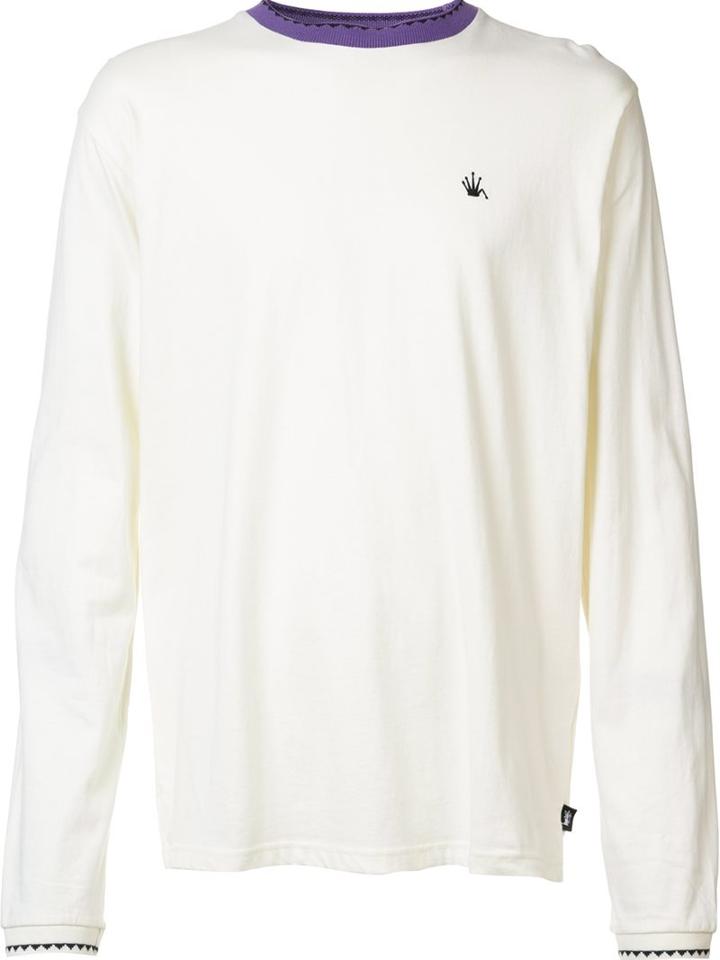 Stussy Contrast Trim Longsleeved T-shirt, Men's, Size: Medium, White, Cotton