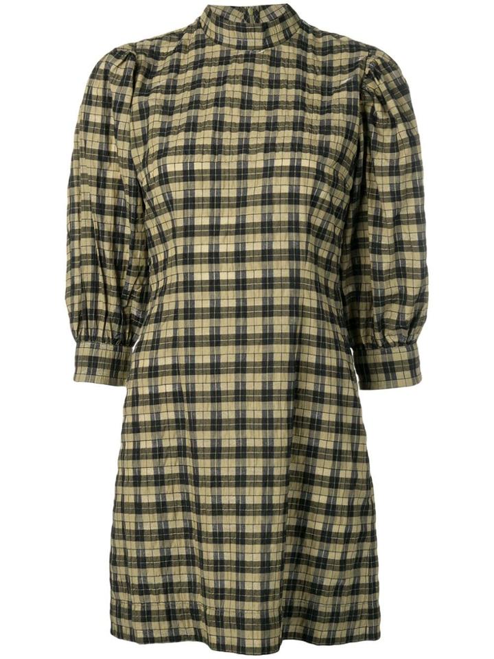 Ganni Aloe Checked Dress - Green