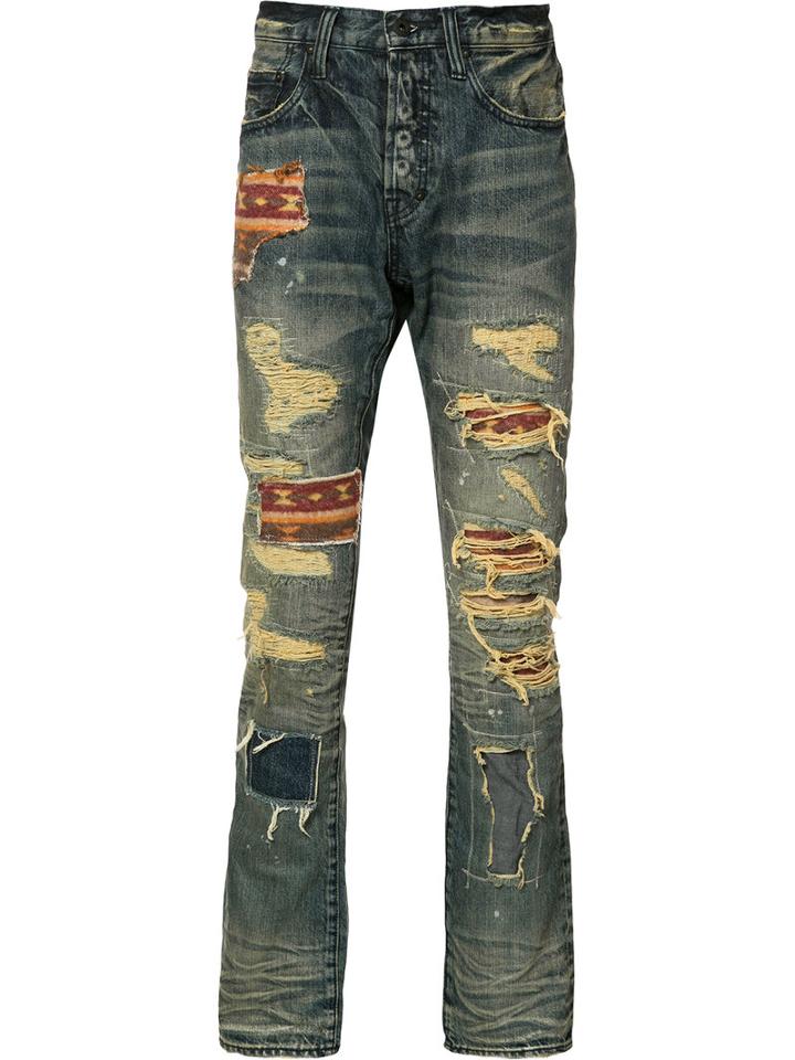 Prps Patch-detail Distressed Jeans, Men's, Size: 38, Blue, Cotton