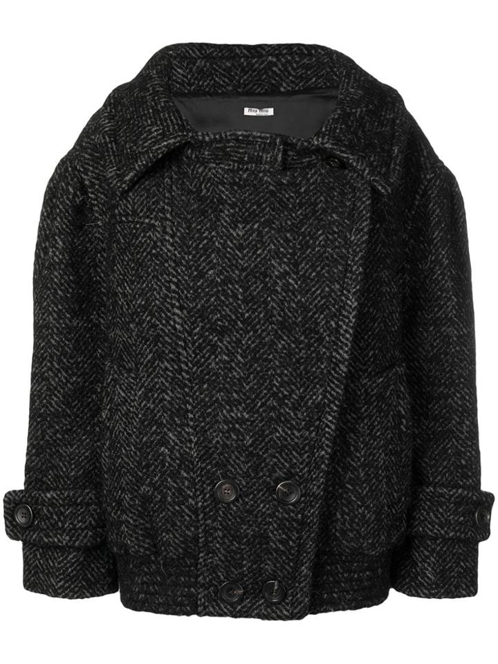 Miu Miu Oversized Double Breasted Short Coat - Grey
