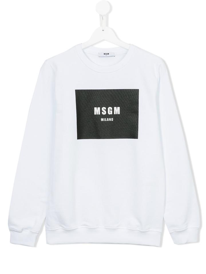 Msgm Kids Logo Print Sweatshirt, Boy's, Size: 14 Yrs, White