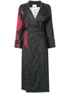 Koché Printed Detail Trench Coat - Black
