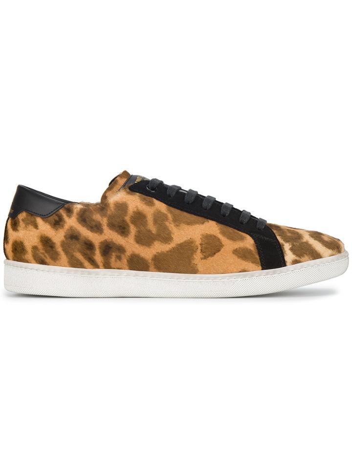Saint Laurent Leopard Court Classic Sneakers - Brown