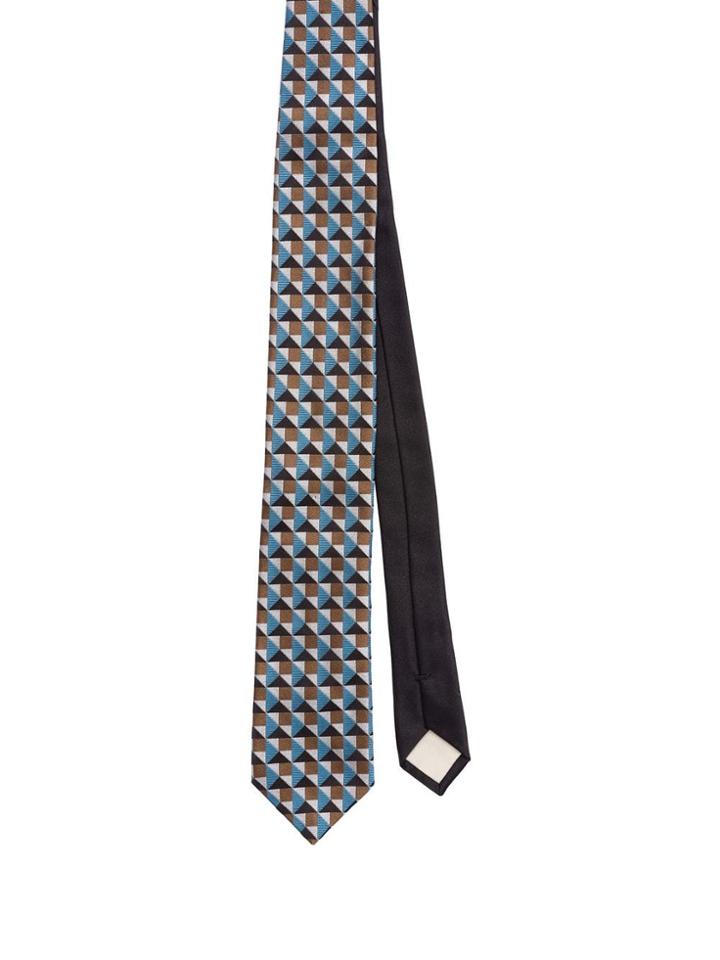 Prada Geometric Jacquard Motif Tie - Blue