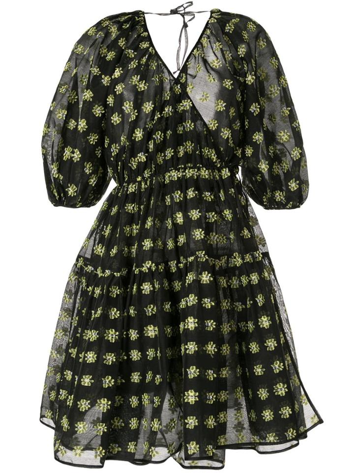Cecilie Bahnsen Floral Bell Sleeve Wrap Dress - Black