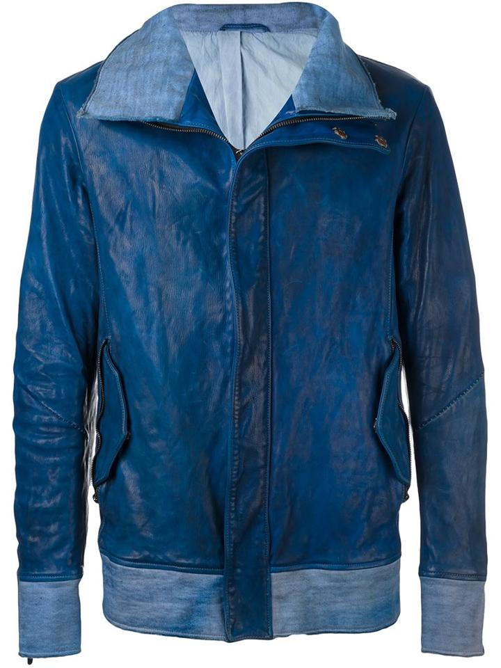 Incarnation Zipped Leather Jacket, Men's, Size: Xl, Blue, Calf Leather/cotton/polyamide
