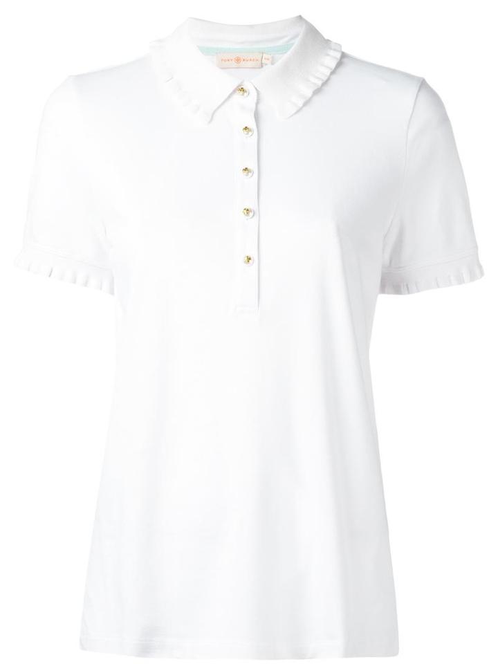 Tory Burch Ruffled Detailing Polo Shirt, Women's, Size: Xs, White, Modal/supima Cotton/spandex/elastane