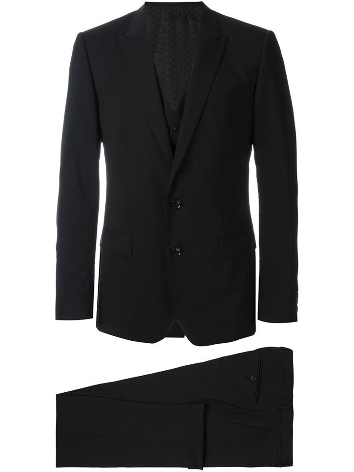 Dolce & Gabbana Three Piece Suit, Men's, Size: 48, Black, Spandex/elastane/acetate/cupro/virgin Wool