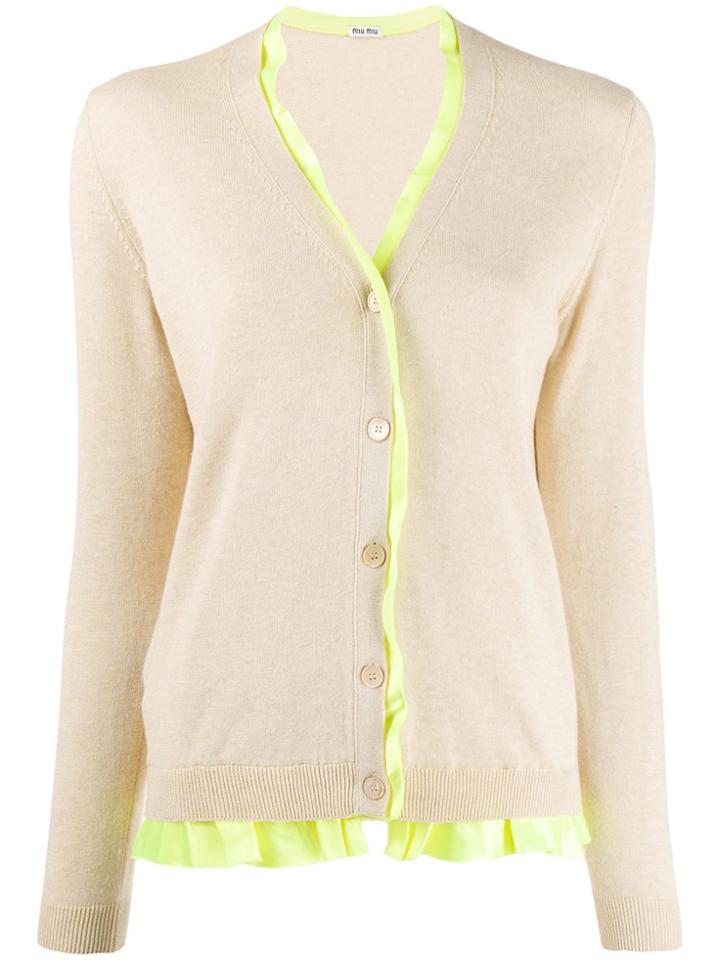 Miu Miu Pre-owned Contrast Ruffle Cardigan - Neutrals