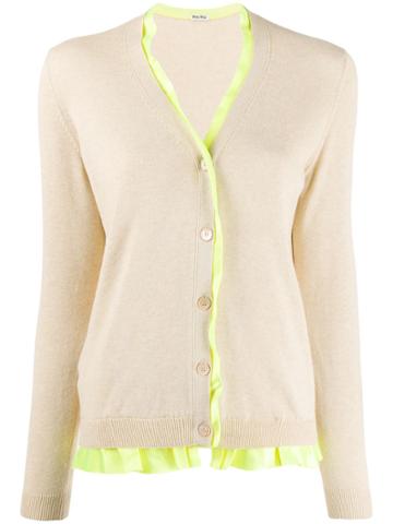Miu Miu Pre-owned Contrast Ruffle Cardigan - Neutrals