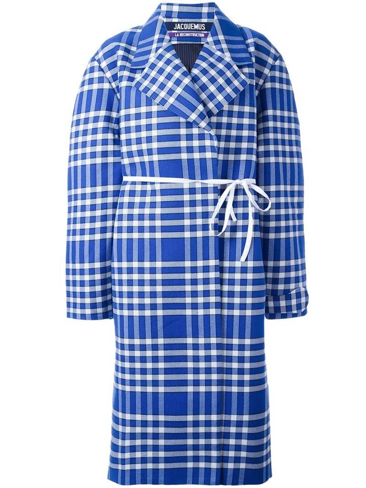 Jacquemus Checked Oversized Coat, Women's, Size: 36, Blue, Cotton/polyamide/polyester/wool