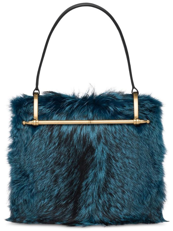 Prada Leather And Fur Shoulder Bag - Blue