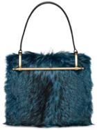 Prada Leather And Fur Shoulder Bag - Blue