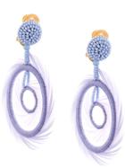 Oscar De La Renta Beaded Feather Hoop Earrings - Purple