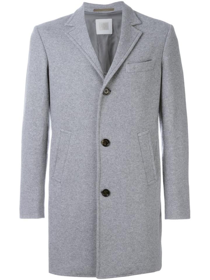 Eleventy Single Breasted Coat, Men's, Size: 52, Grey, Cotton/modal/cashmere/wool