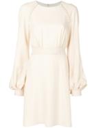Chloé - Long Sleeved Skater Dress - Women - Silk/acetate/viscose - 36, Nude/neutrals, Silk/acetate/viscose