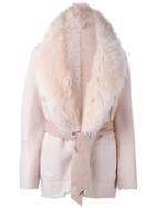 Drome - Lamb Fur-collar Belted Coat - Women - Leather/lamb Fur - S, Women's, Pink/purple, Leather/lamb Fur