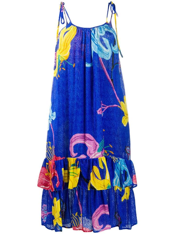 La Doublej Floral Print Strap Dress - Blue