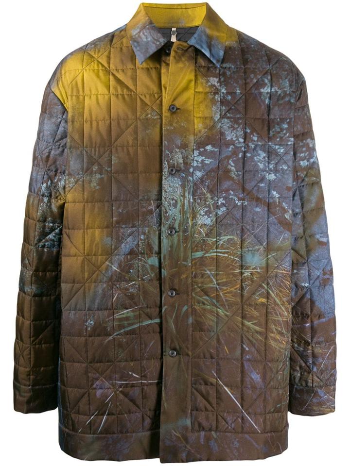 Oamc Foliage Print Coat - Yellow