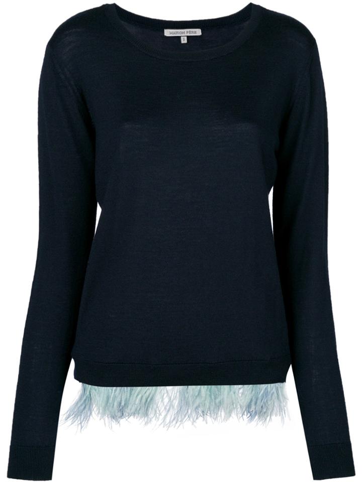 Maison Père Embellished Long Sleeve Sweater - Blue