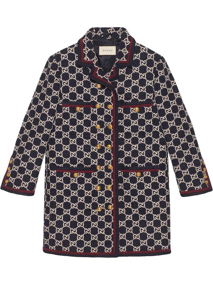 Gucci Gg Pattern Tweed Coat - Blue