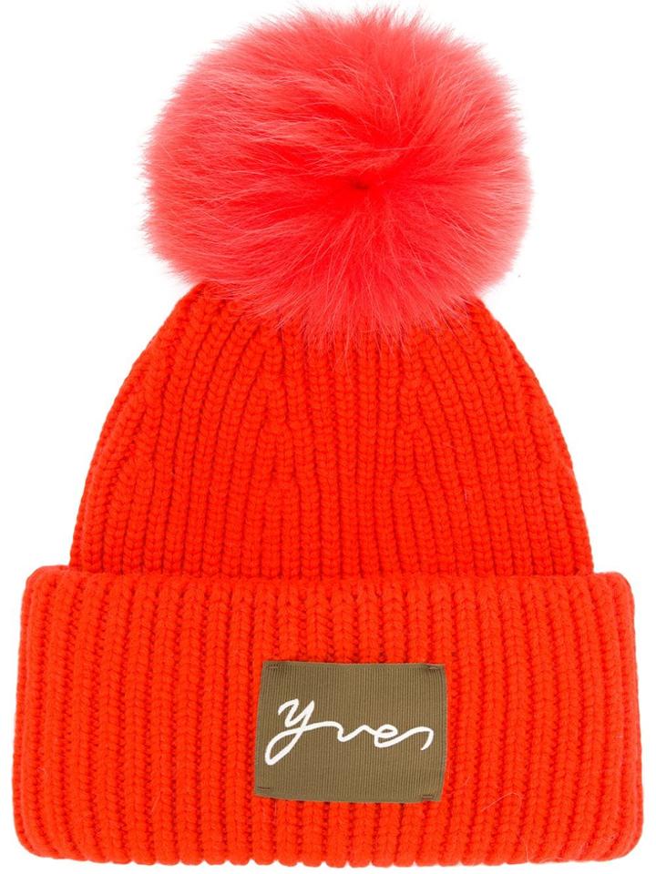 Yves Salomon Accessories Pom Pom Beanie Hat - Yellow & Orange