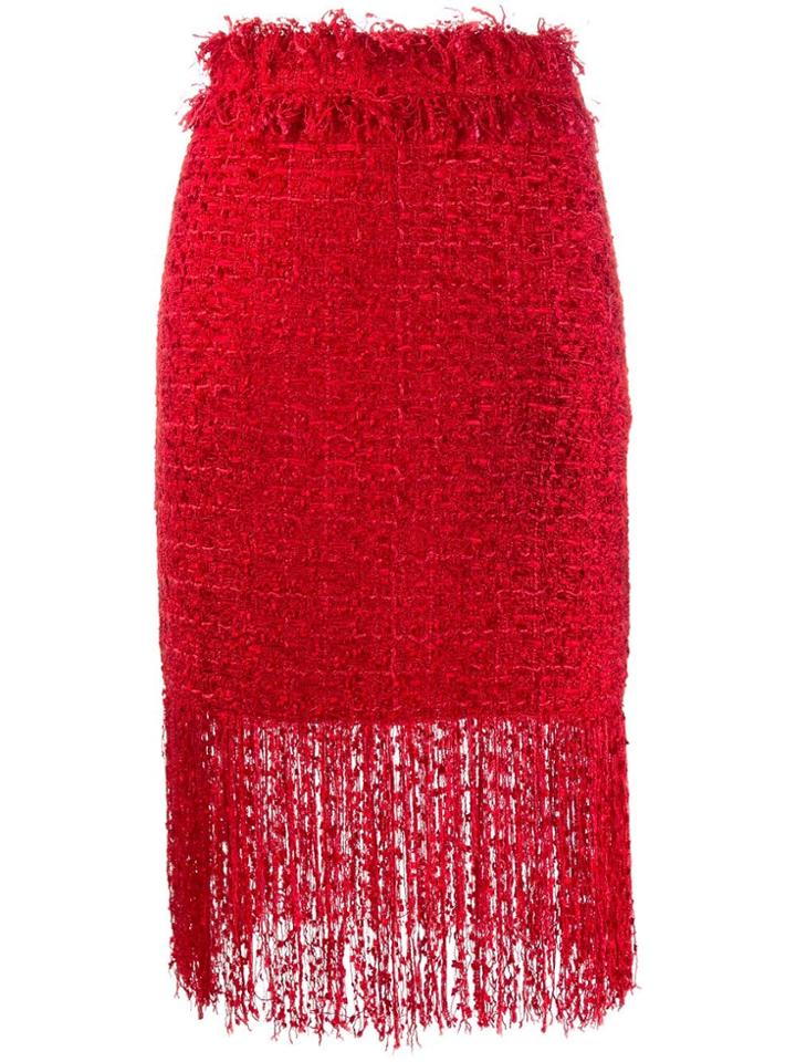 Msgm Fringed Skirt - Red