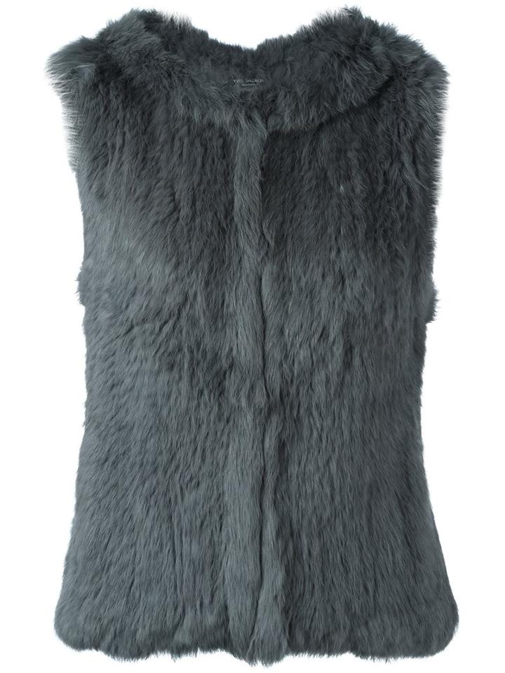 Yves Salomon Hooded Fur Vest, Women's, Size: 38, Grey, Rabbit Fur