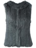 Yves Salomon Hooded Fur Vest, Women's, Size: 38, Grey, Rabbit Fur