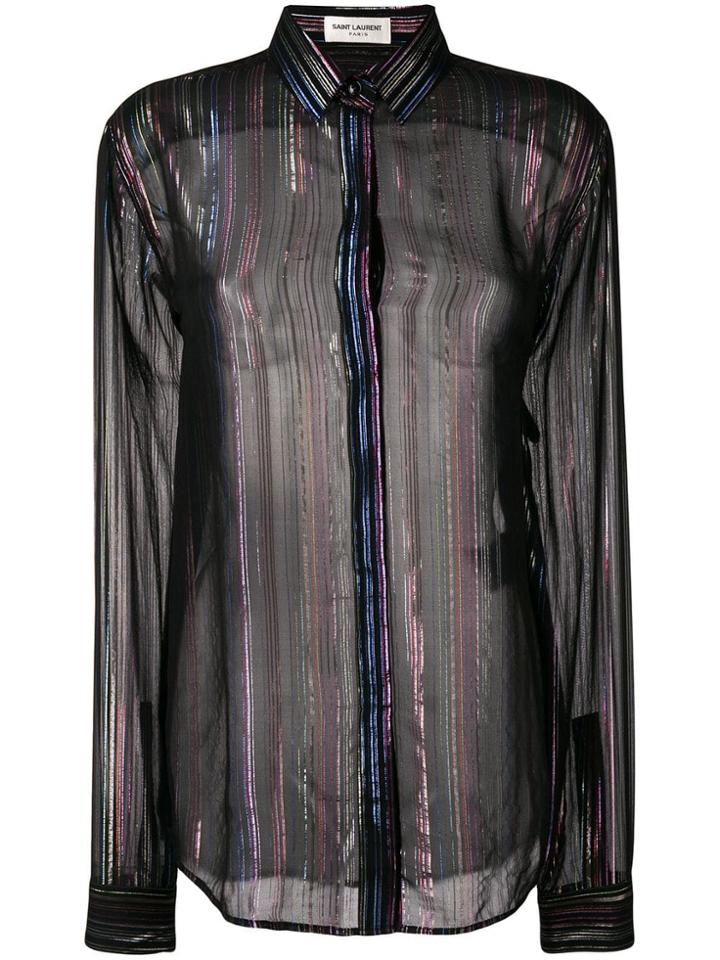 Saint Laurent Sheer Striped Long-sleeve Shirt - Black