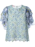 Giamba Beaded Floral Print Ruffled Top, Women's, Size: 44, Yellow, Silk/polyester