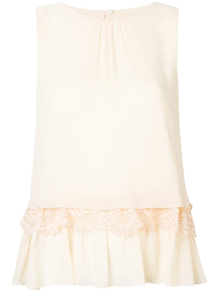 Semicouture Lenny Ruffled Hem Top - Nude & Neutrals