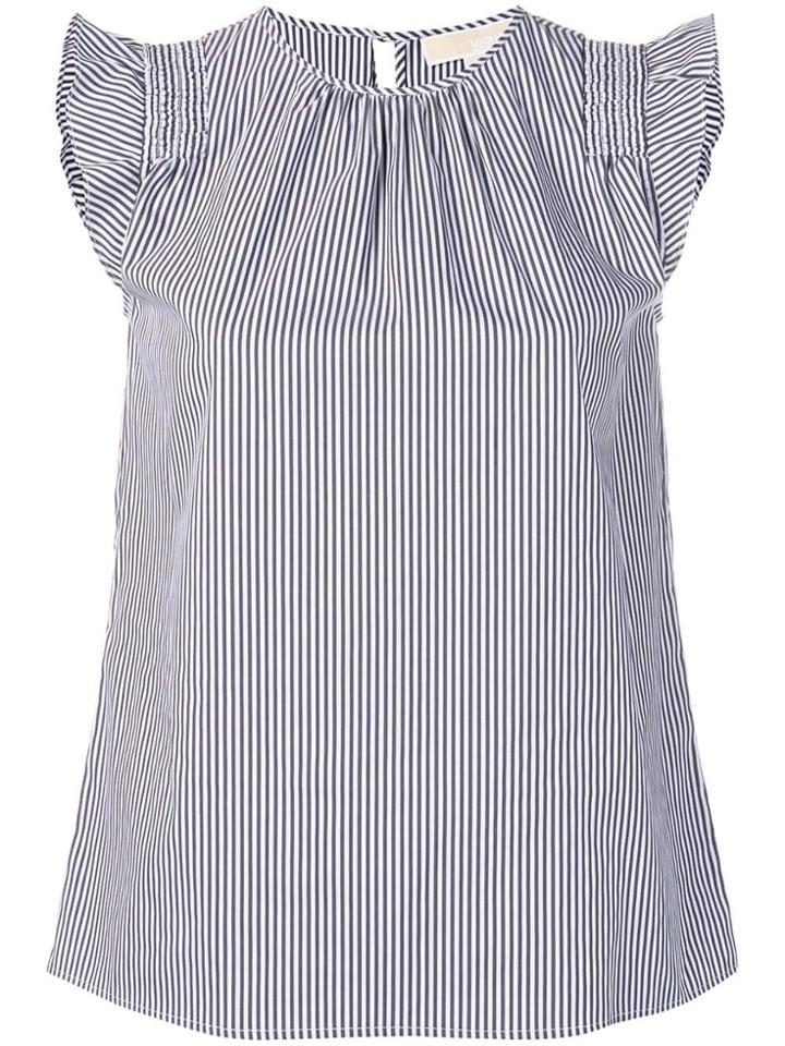Michael Michael Kors Striped Ruffle Trim Top - Blue