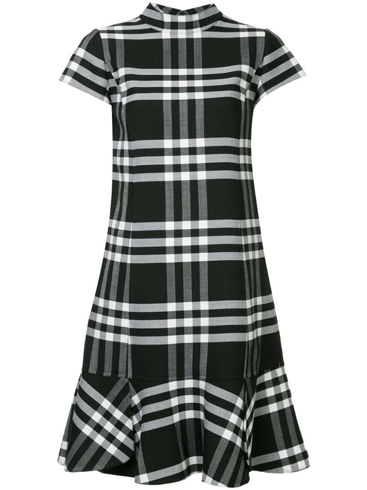 Oscar De La Renta Checked Cap Sleeve Shift Dress - Black