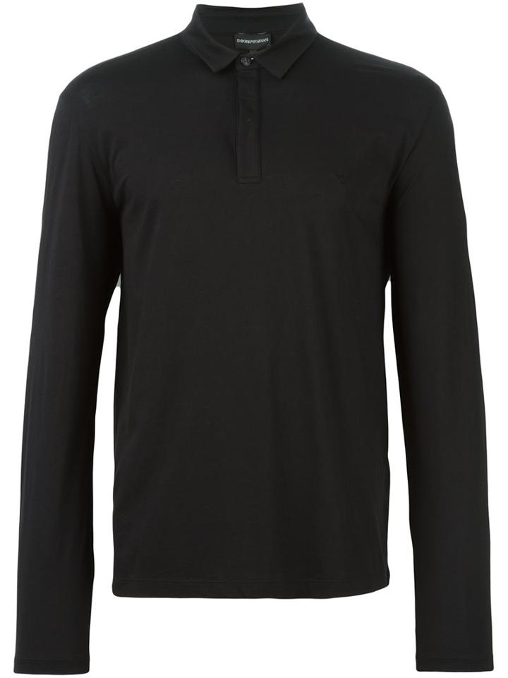 Emporio Armani Long-sleeve Polo Shirt, Men's, Size: Xxl, Black, Cotton
