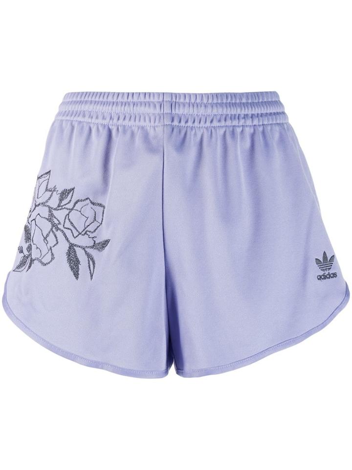 Adidas Embroidered Floral Shorts - Purple